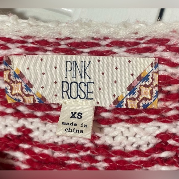Pink Rose Red and White Sweater Hoodie, Size XS, Kangaroo Pocket, Slit Hem - Picture 2 of 9